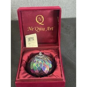 Ne'Qwa Art Painted Glass Ornament Glass Orb Scene -Stewart Sherwood w/ Box & COA